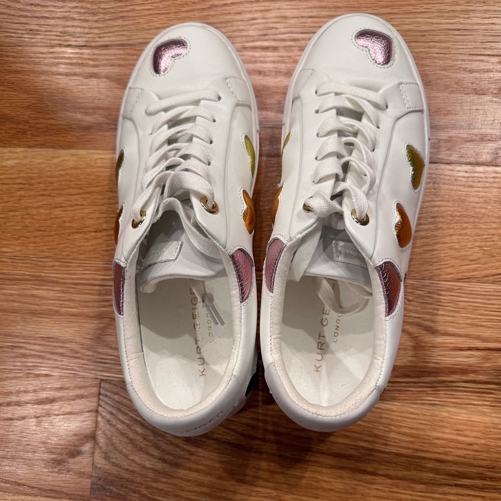 Kurt Geiger rainbow metallic heart leather trainers